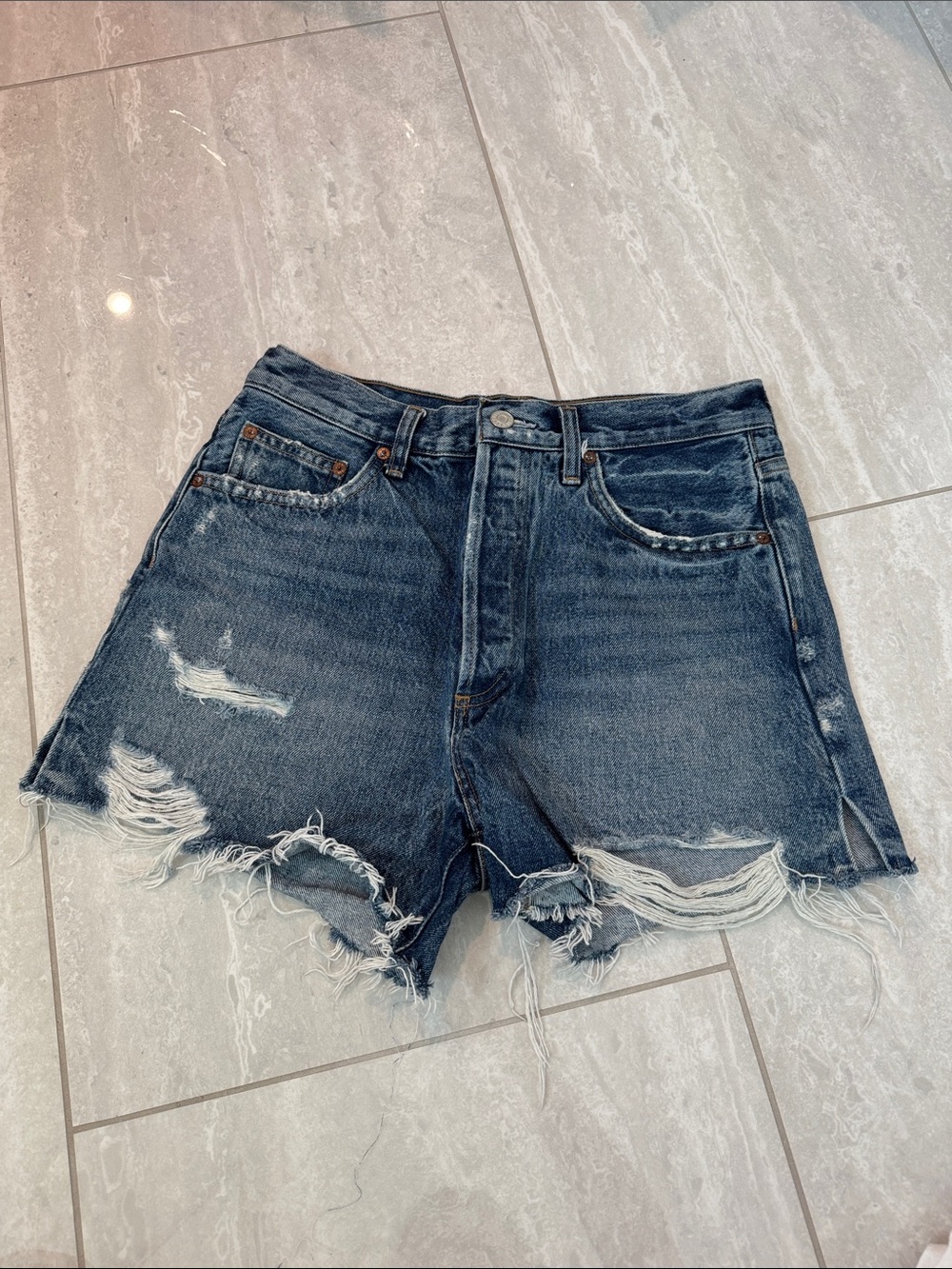 Agolde Size 28 NWOT Distressed Dark Blue Denim Cutoff Shorts